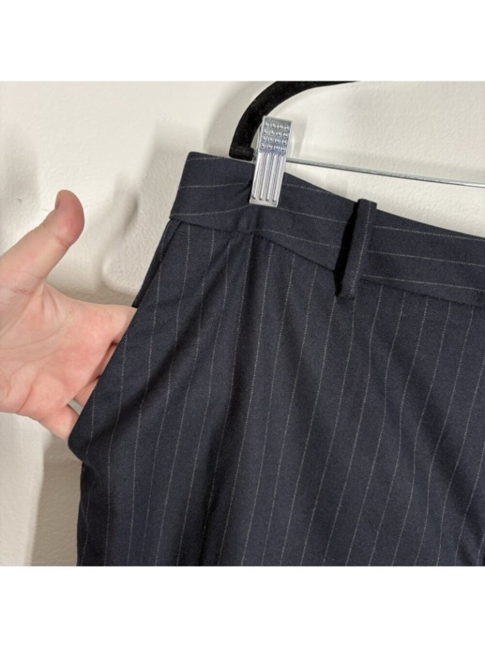 Ashley Graham Women Plus Sz 14W Navy Pin Stripe Mid-Rise Wide Leg Trouser NWT - Picture 8 of 14